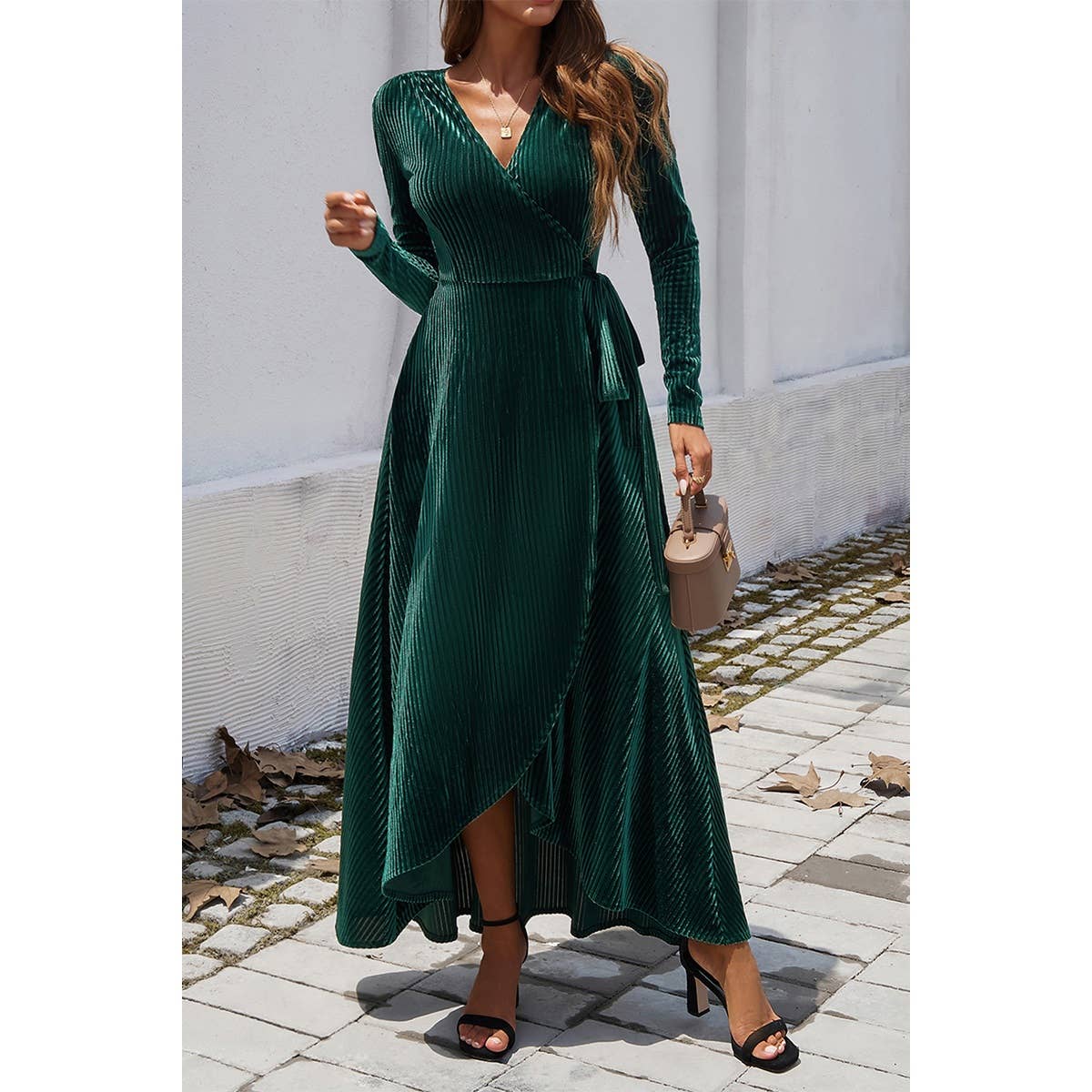 V Neck Velvet Midi Dress