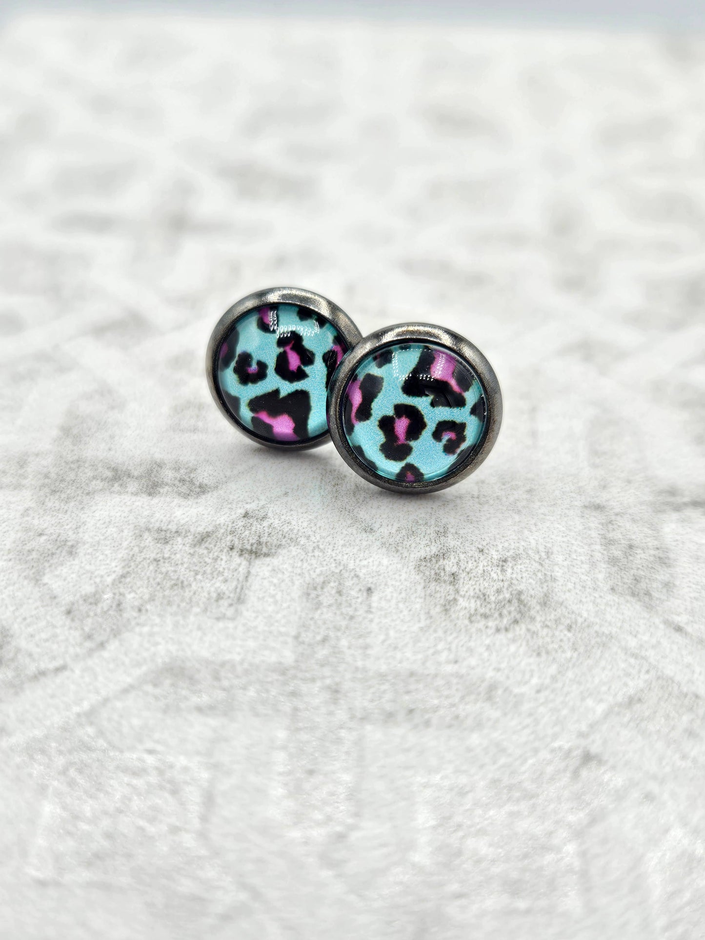 Blue/Pink Cheetah Studs