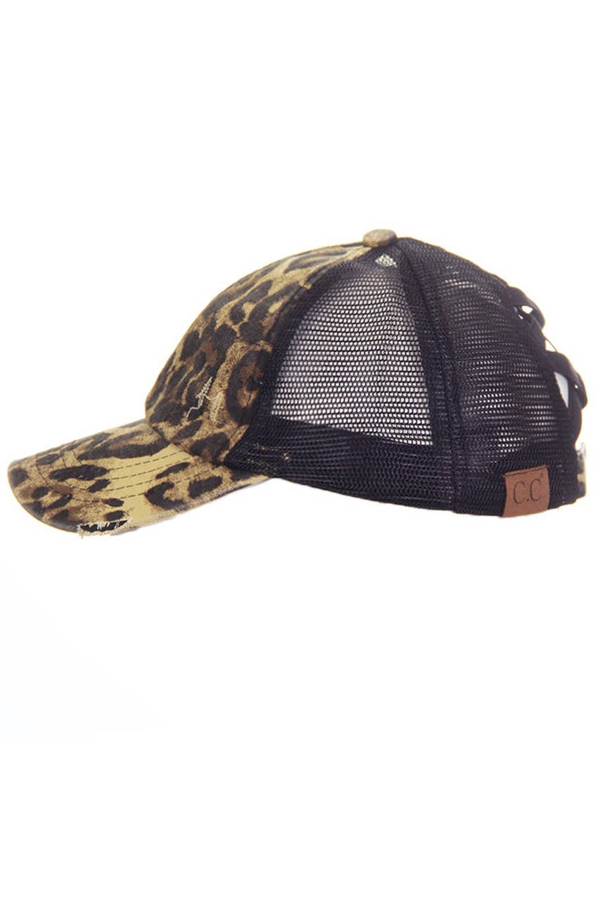 C.C Washed Denim with Crossed Elastic Band Pony Cap