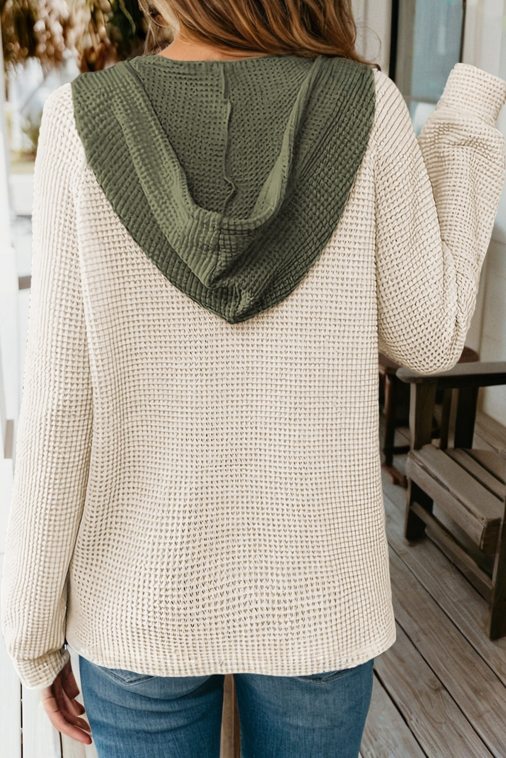 Waffle Contrast Hooded Pullover - Threads Boutique