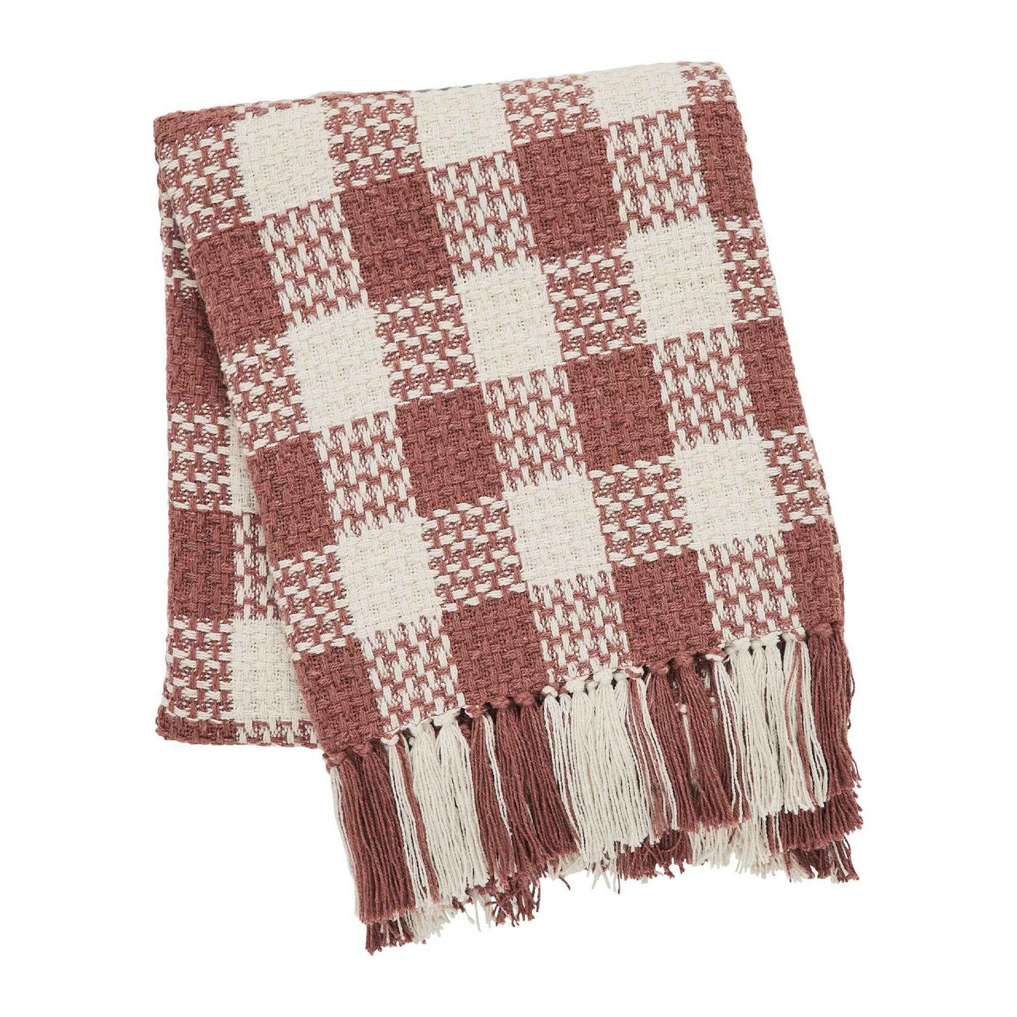 Dusty Rose Heritage Check Throw Blanket with Fringe 50x60
