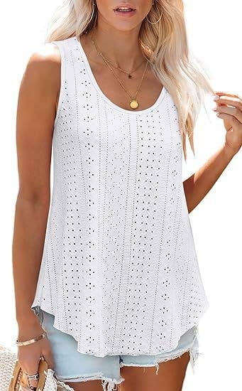 Eyelet basic loose overfit cozy summer tank top