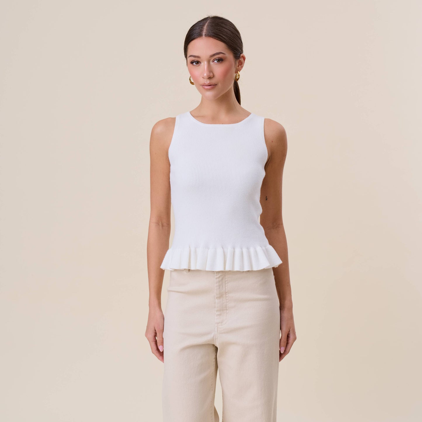Ruffle rib-knit top