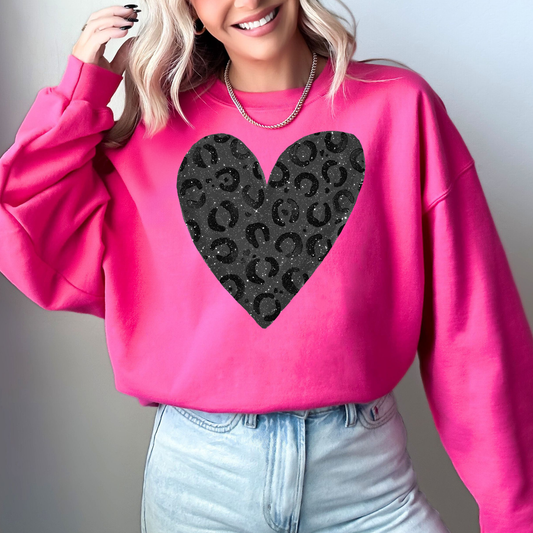 Glittery Black Leopard Print Valentine's Day Sweatshirt - Threads Boutique