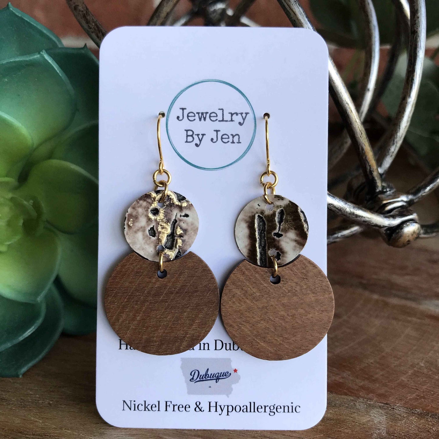 Jewelry By Jen - Round Wood & Cream Wildwood Earrings