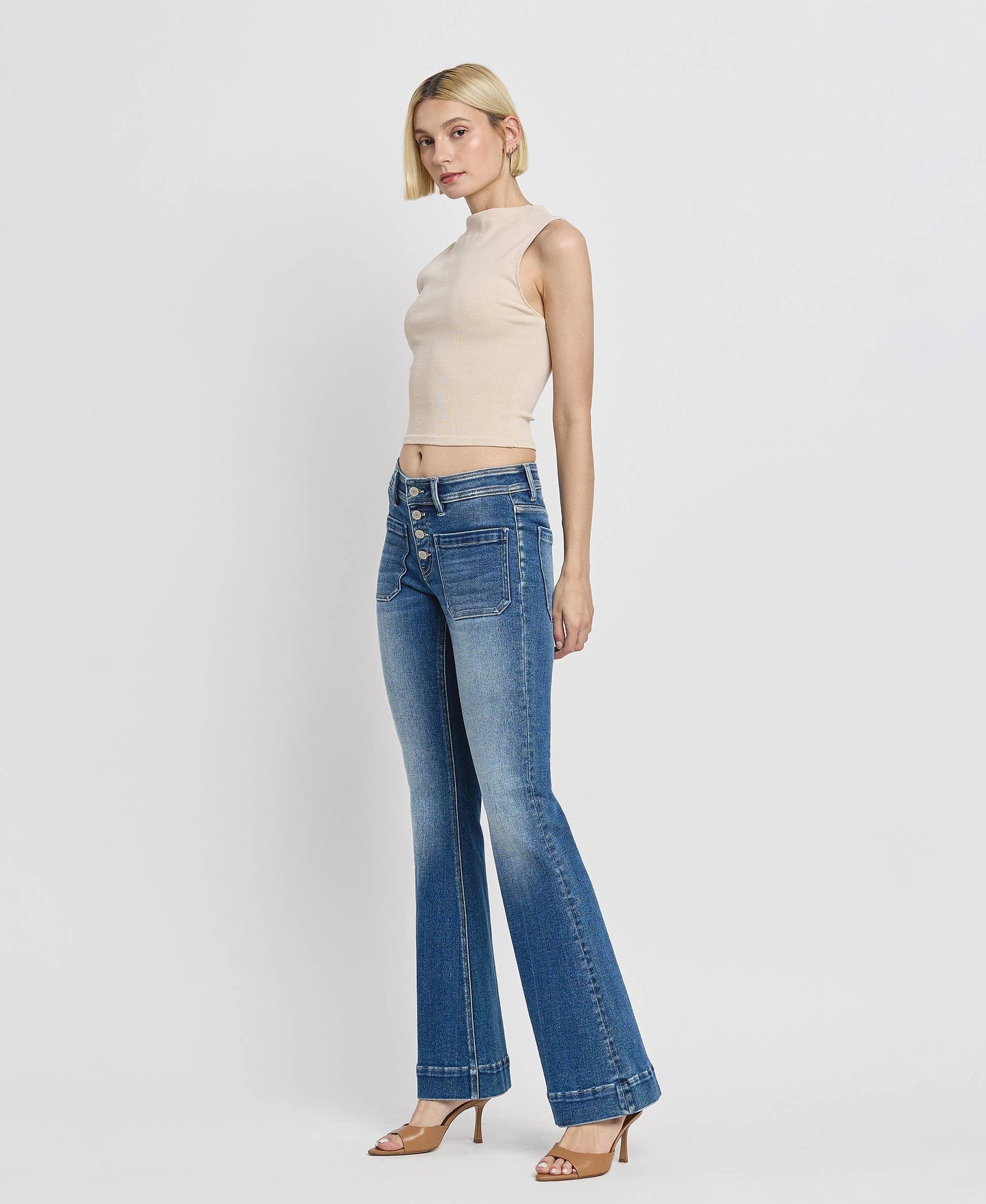 Vervet Mid Rise Trouser Hem Flare Jean