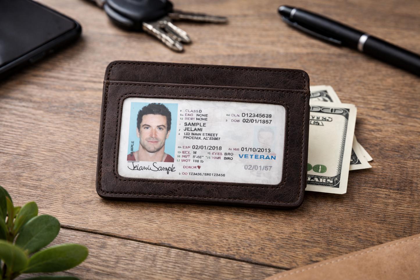 Leather Card Holder with Money Clip