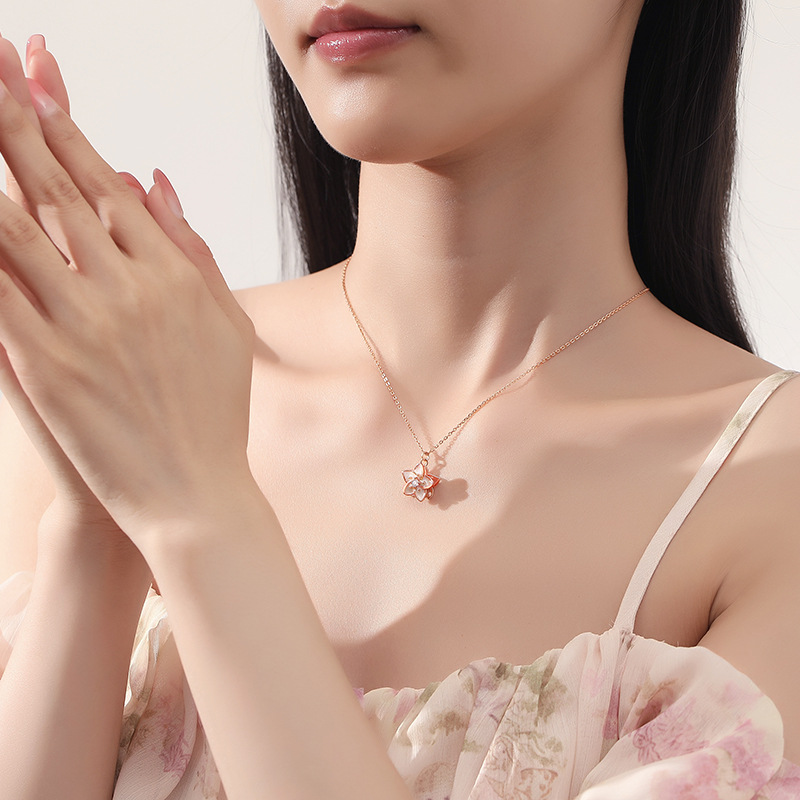 Jasmine Flower Fidget Spinner Necklace in Sterling Silver