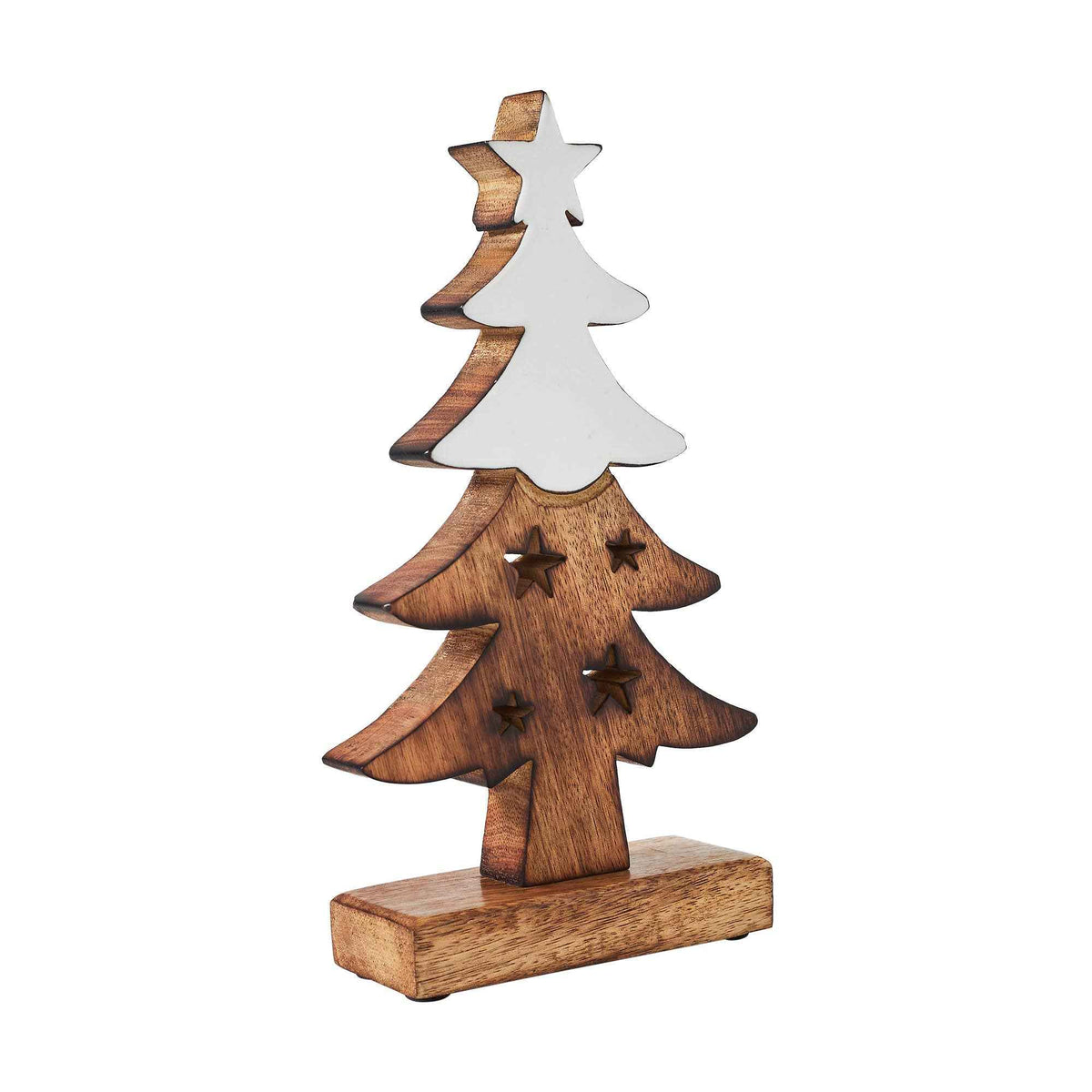 Christmas Tree Two-Toned White Wooden Figurine 10in