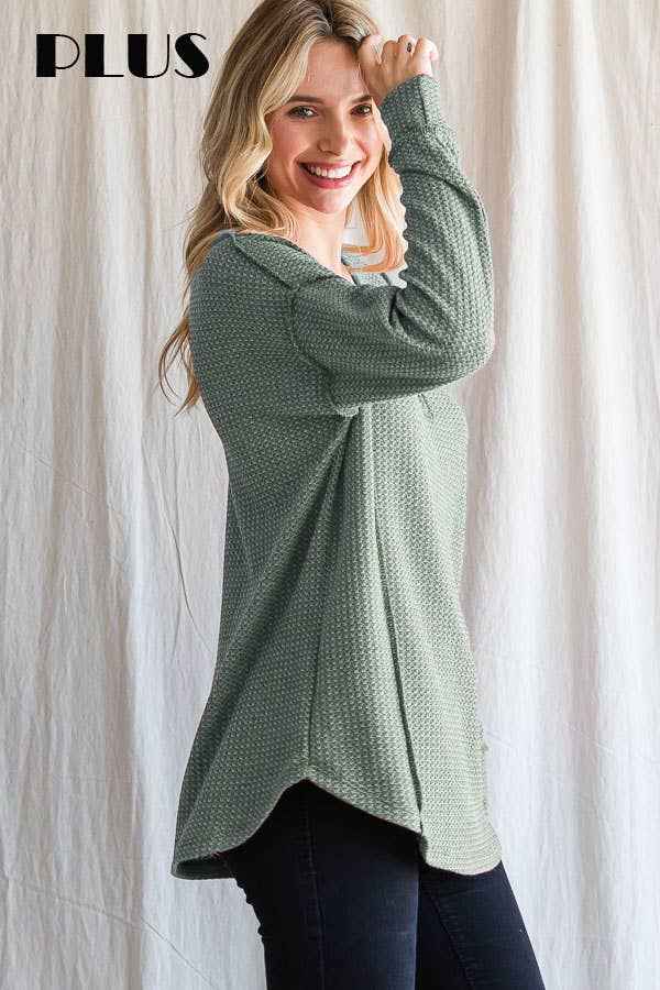 Waffle Knit Button Pullover