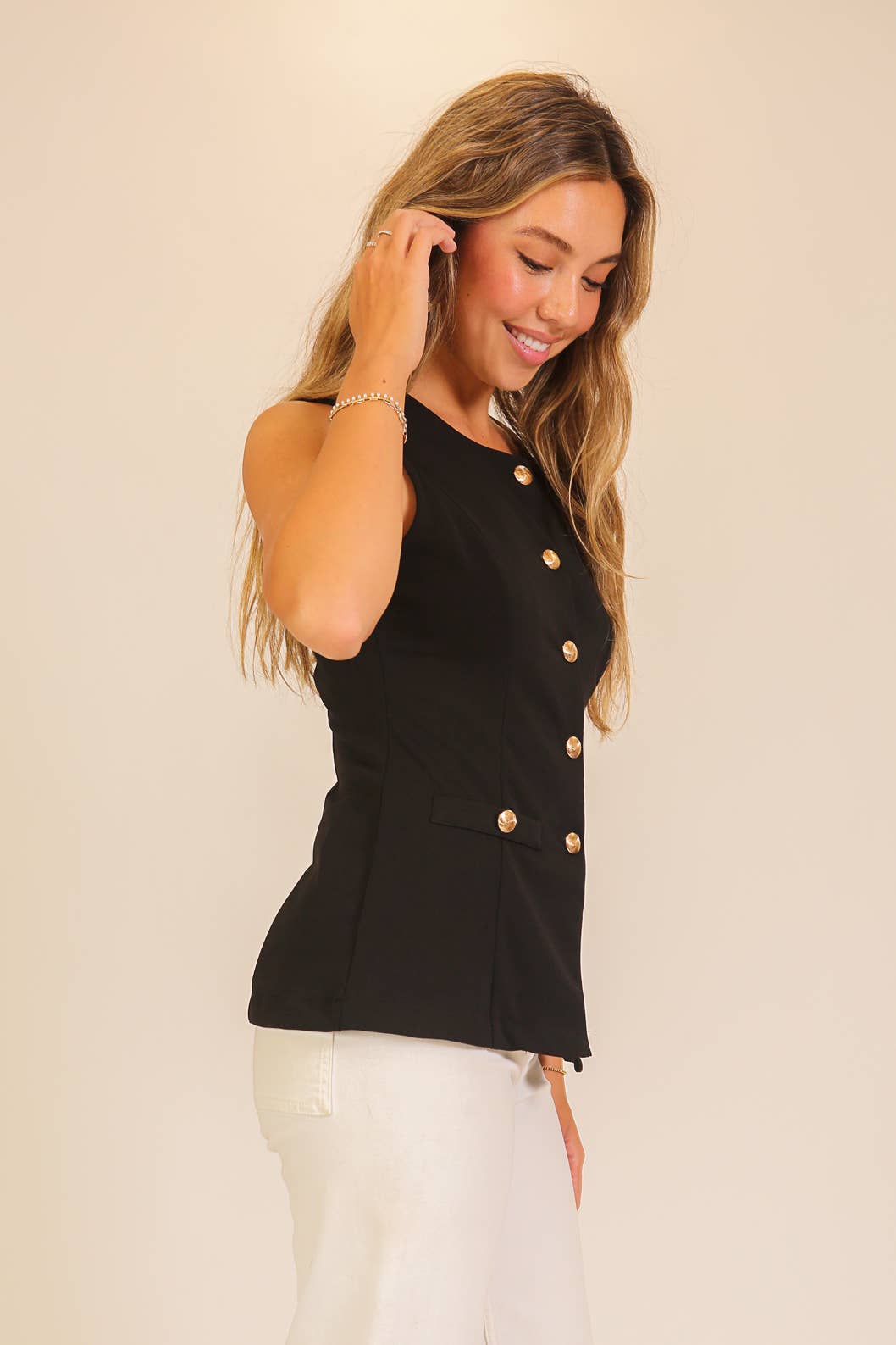 Sleeveless Button Front Vest Top