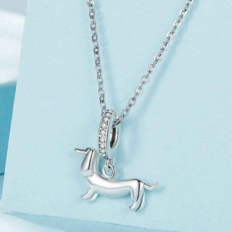 Pave CZ Loop Dachshund Pendant Necklace in Solid Copper