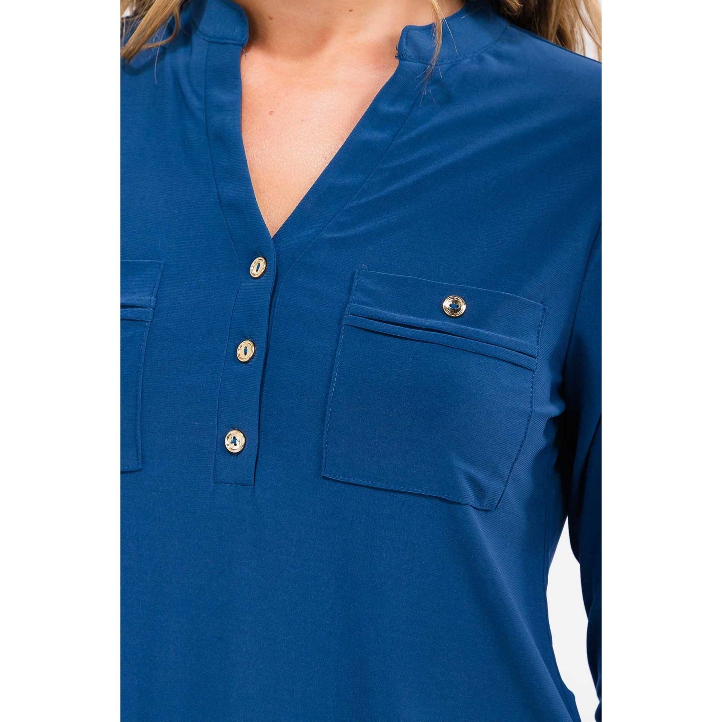 Roll Tab Mandarin Top - Threads Boutique