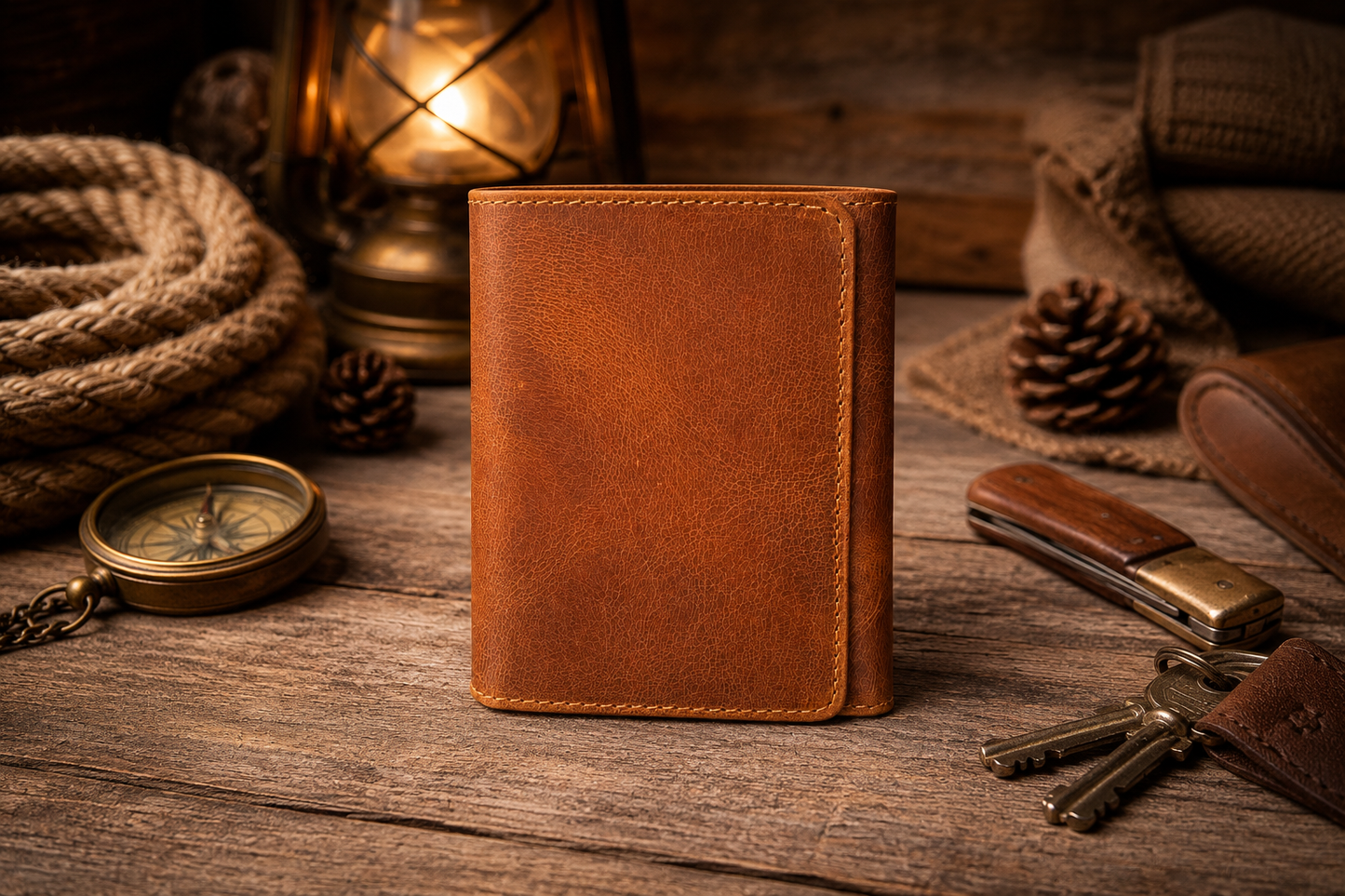 Grey Leather Trifold Wallet for Men
