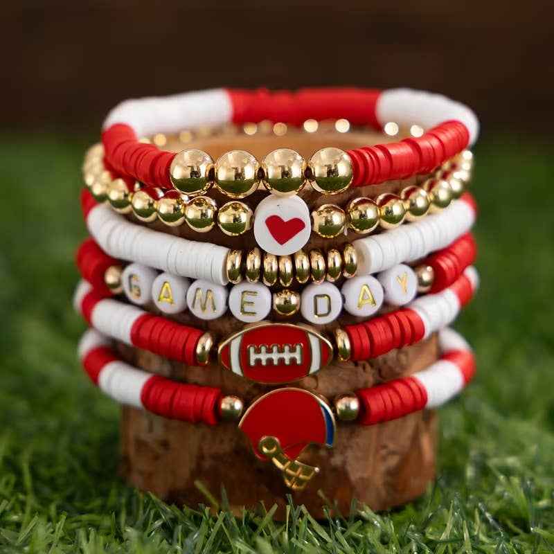 Red White and Gold Game Day Set of Bracelets