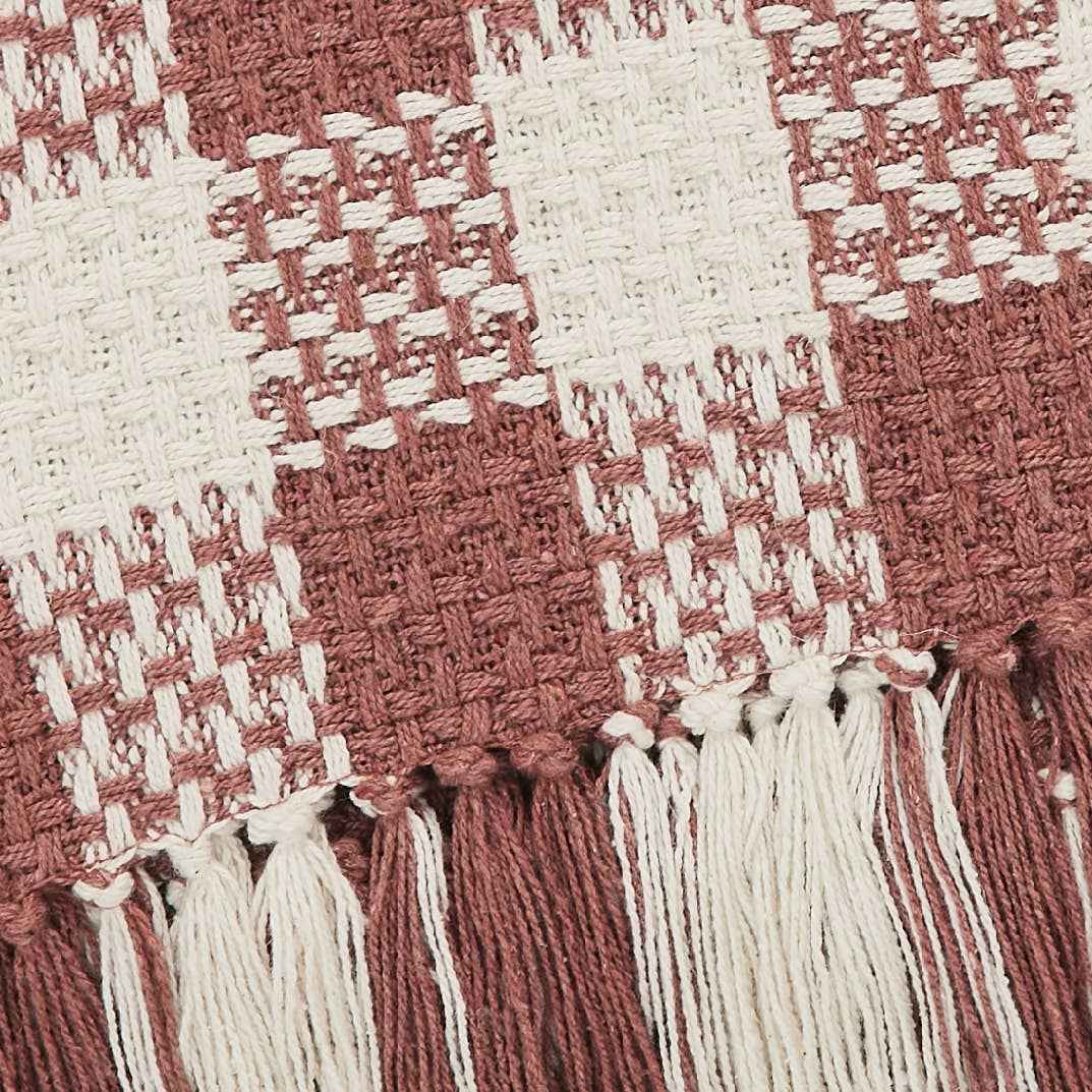 Dusty Rose Heritage Check Throw Blanket with Fringe 50x60