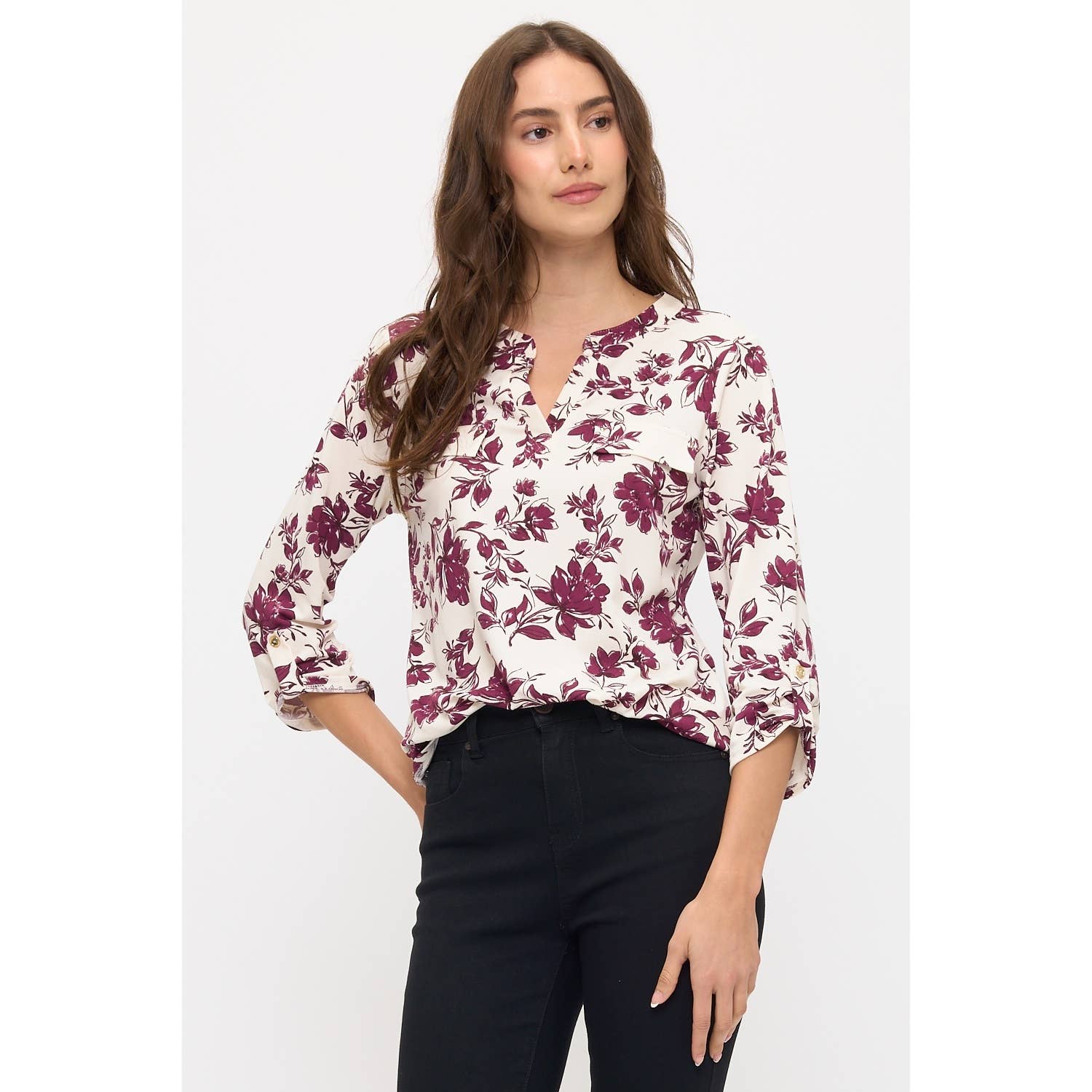 Sloan Floral Split Neck - Threads Boutique