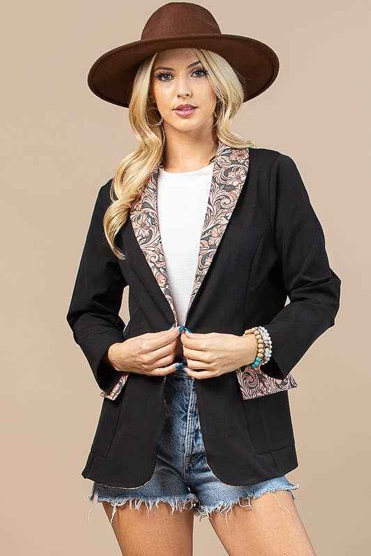 Tory Western Tooled Leather Print Blazer