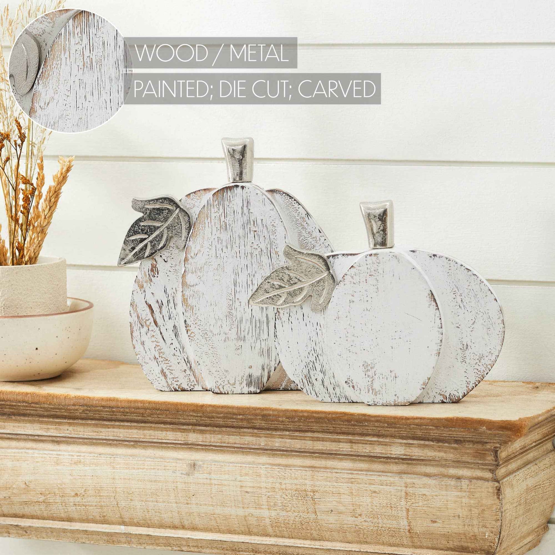 Whitewashed Wood Pumpkin Set | Rustic Fall Home Decor
