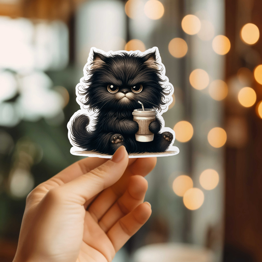 Funny Grumpy Coffee Cat Vinyl Sticker