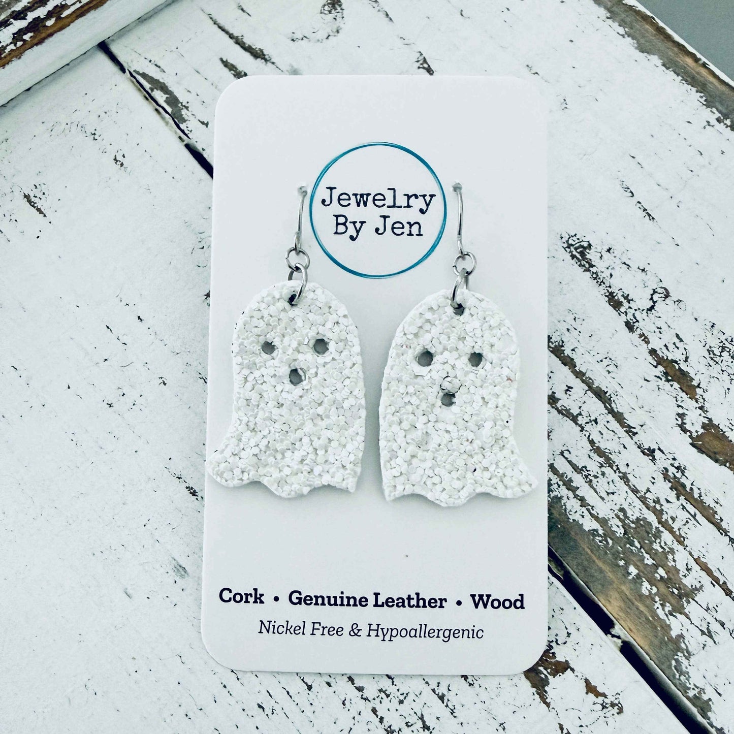 Jewelry By Jen - Ghost Earrings: White Glitter