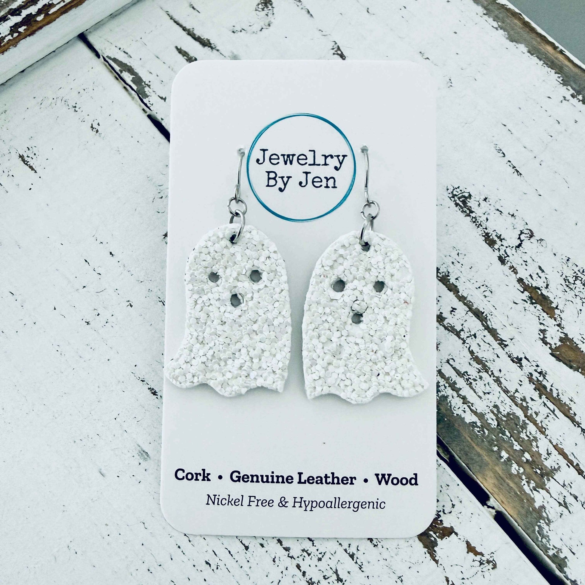 Jewelry By Jen - Ghost Earrings: White Glitter