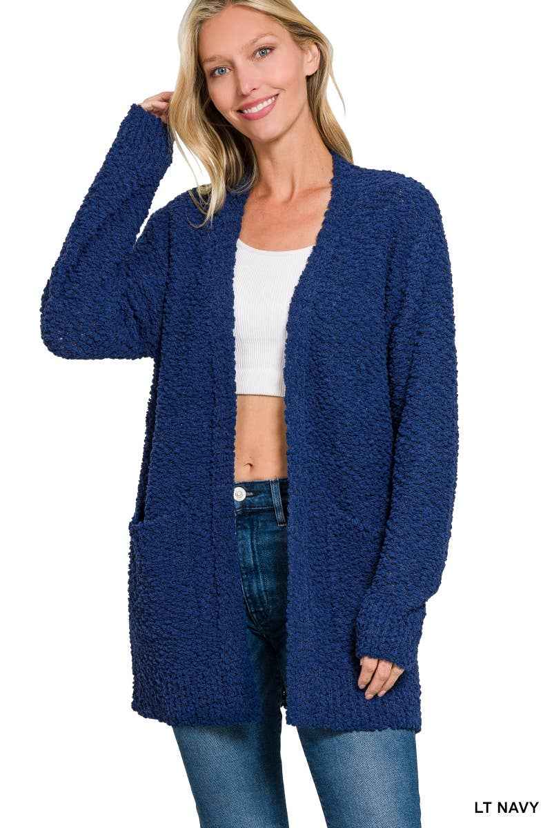 Popcorn Sweater Cardigan W/ Pockets