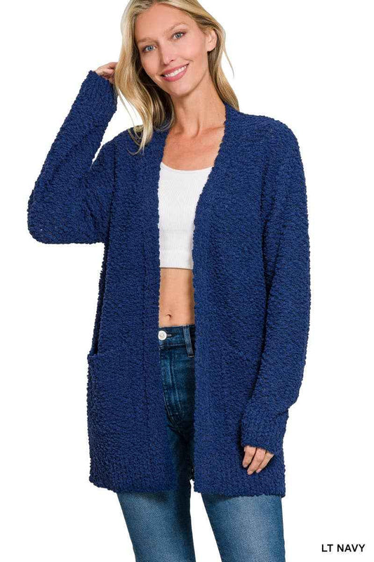 Popcorn Sweater Cardigan W/ Pockets