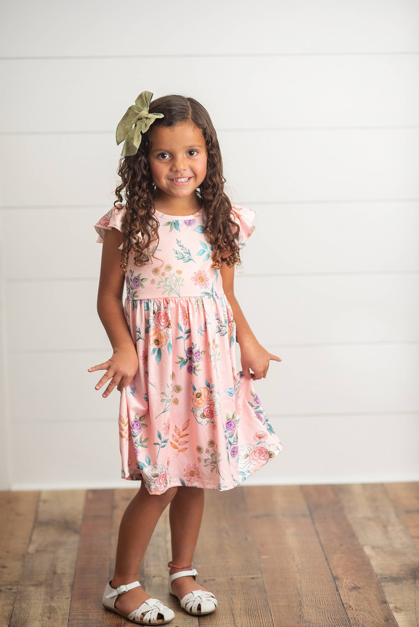 Girls Blush Floral Flutter Dress