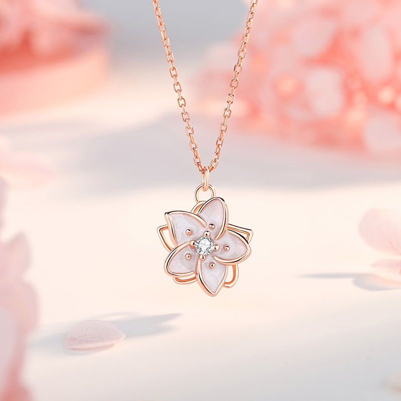 Jasmine Flower Fidget Spinner Necklace in Sterling Silver