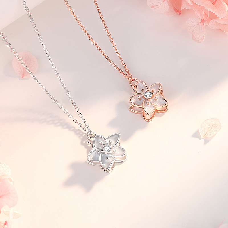 Jasmine Flower Fidget Spinner Necklace in Sterling Silver