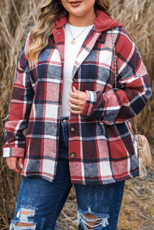 Plaid Button-Up Hooded Jacket