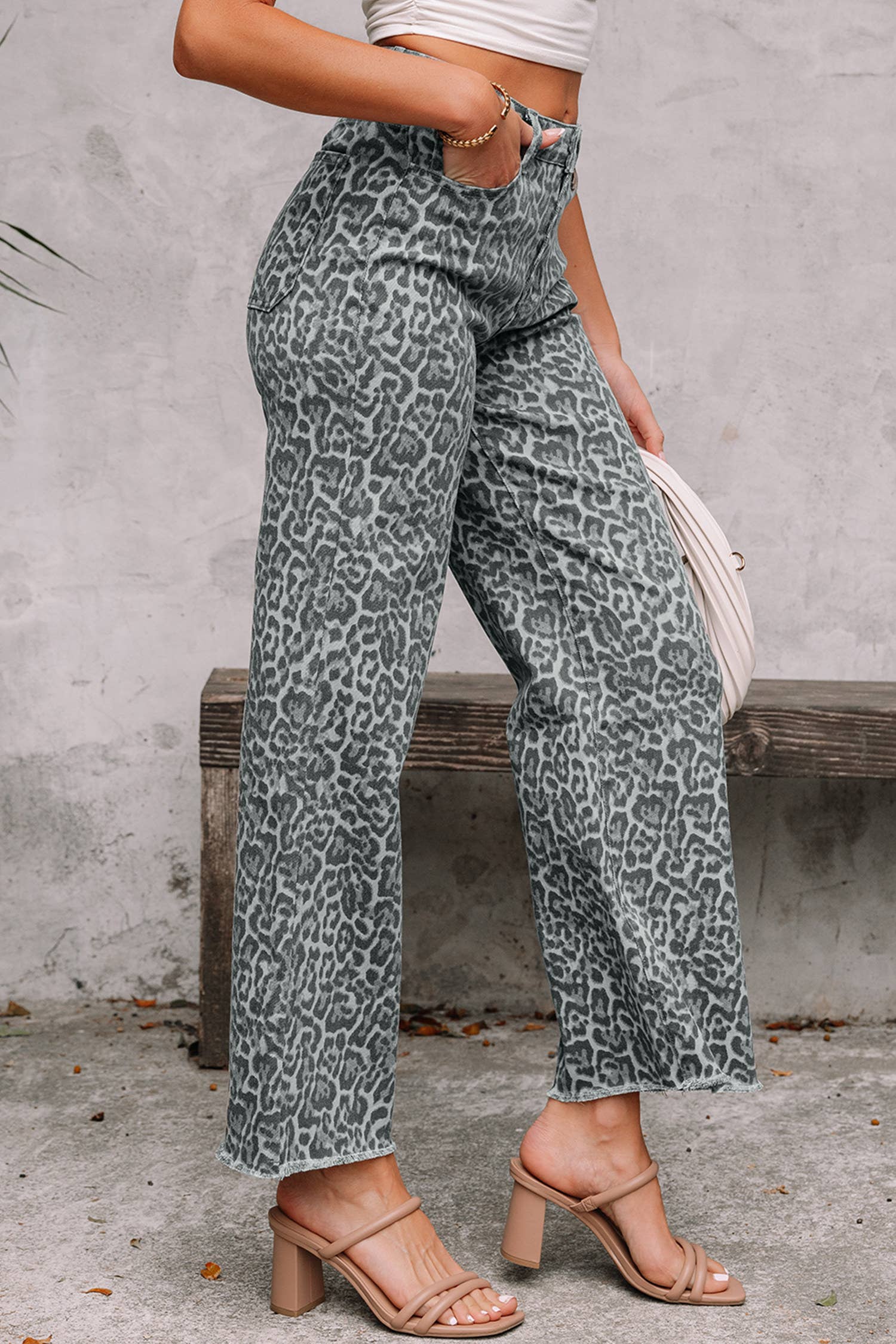 Western Leopard Wide Leg High Waist Jeans - Threads Boutique