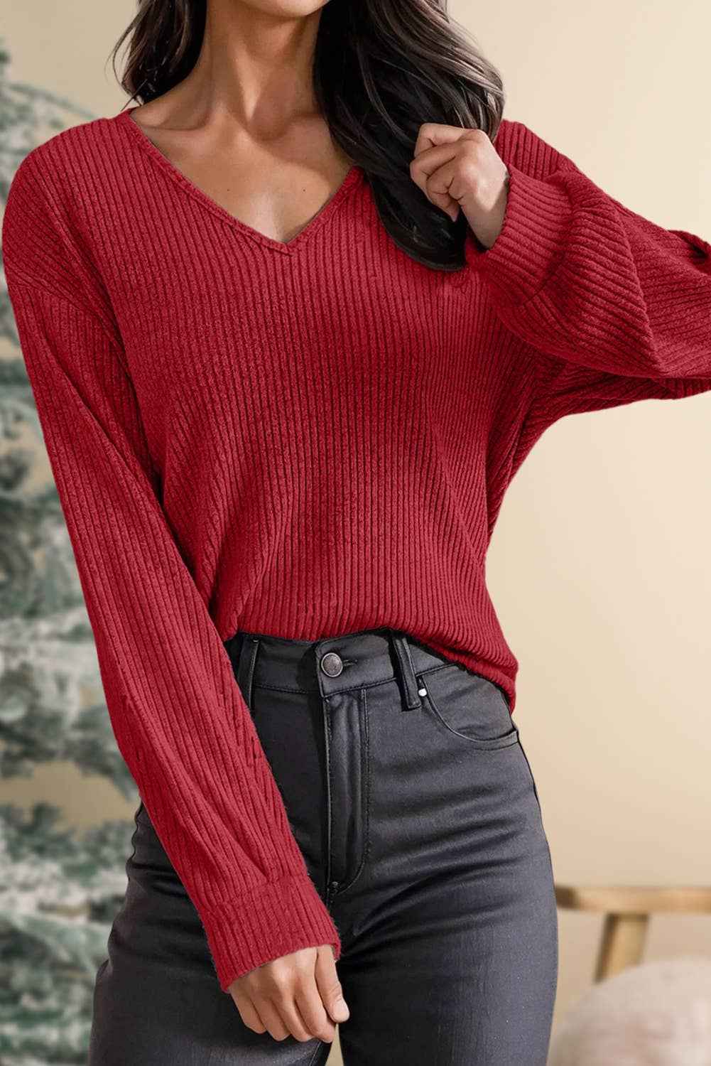 Leopard Back Bow V Neck Blouse