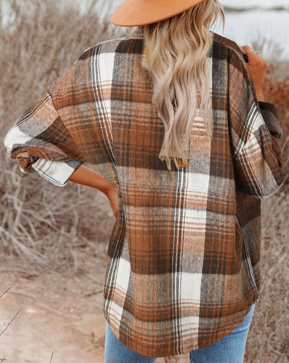 Plaid Flap Pockets Shacket