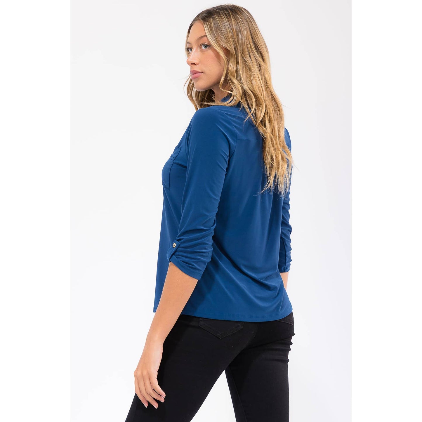 Roll Tab Mandarin Top - Threads Boutique