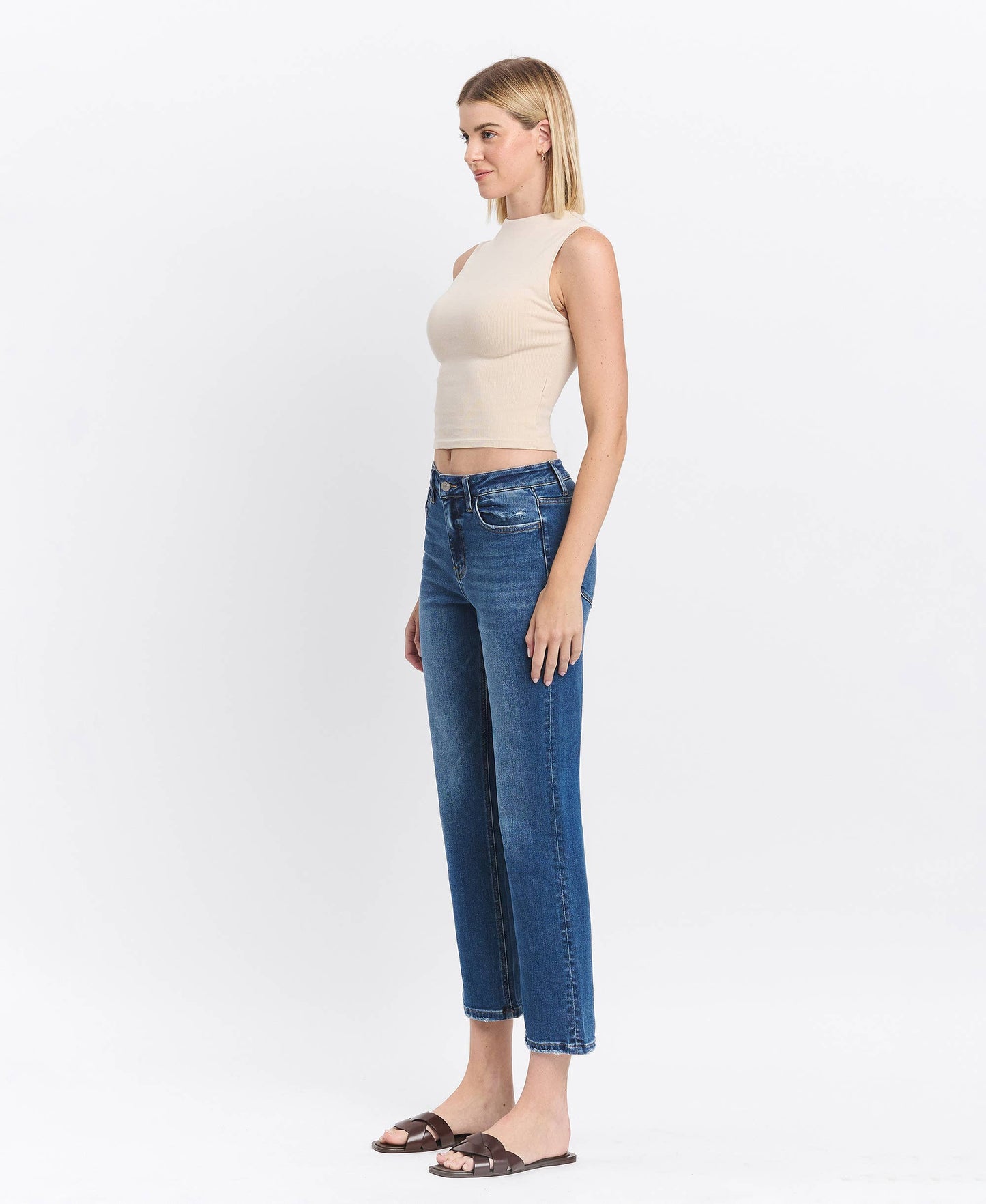 High Rise Ankle Straight Jeans