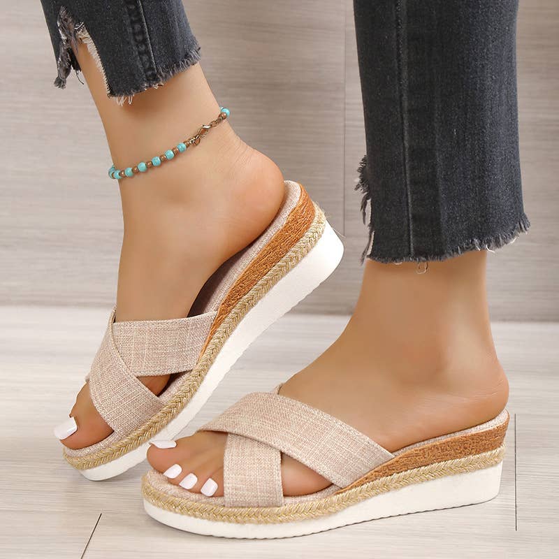 Criss Cross Straps Wedge Sandals