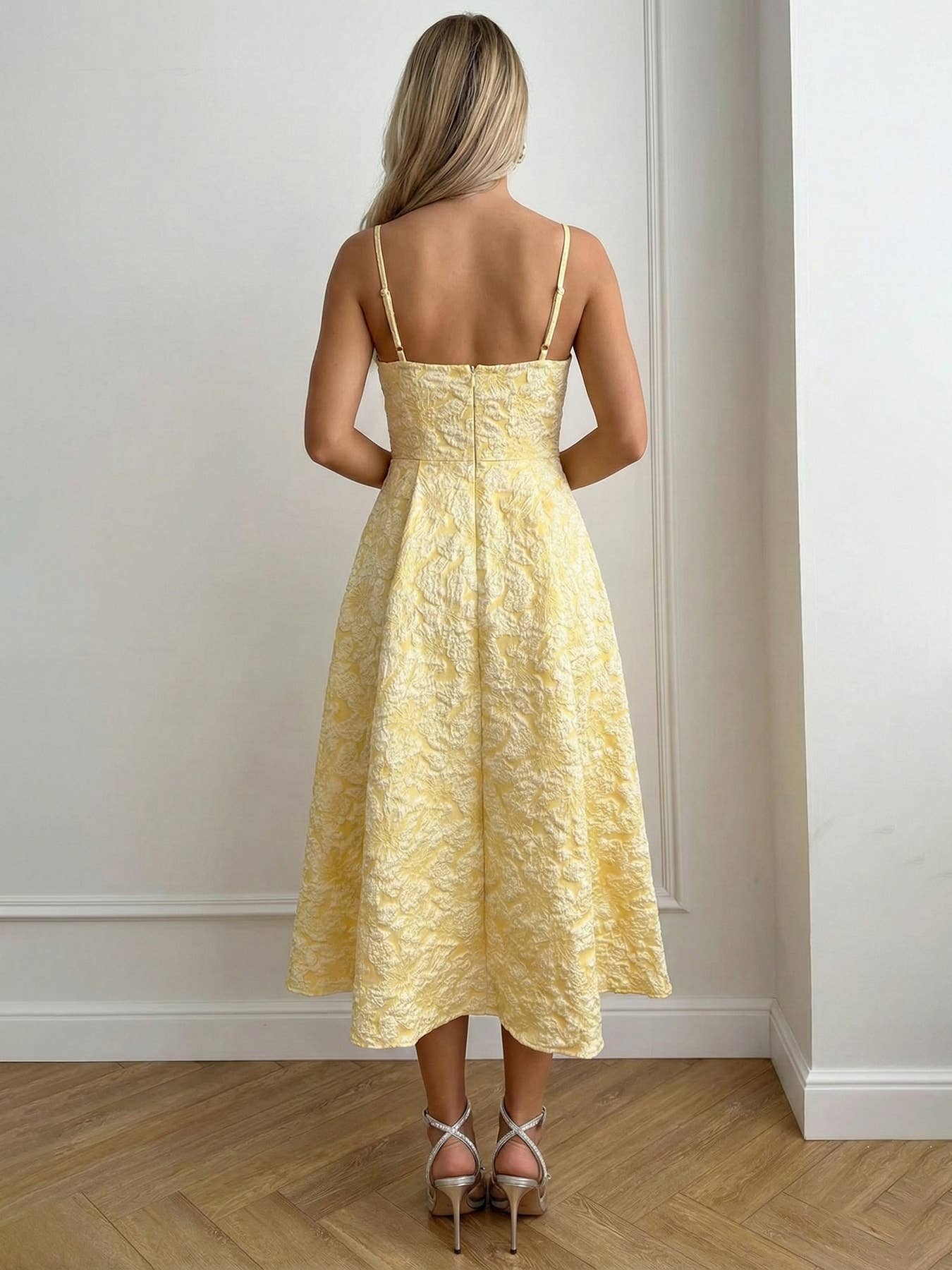 Textured Floral Jacquard Midi Dress