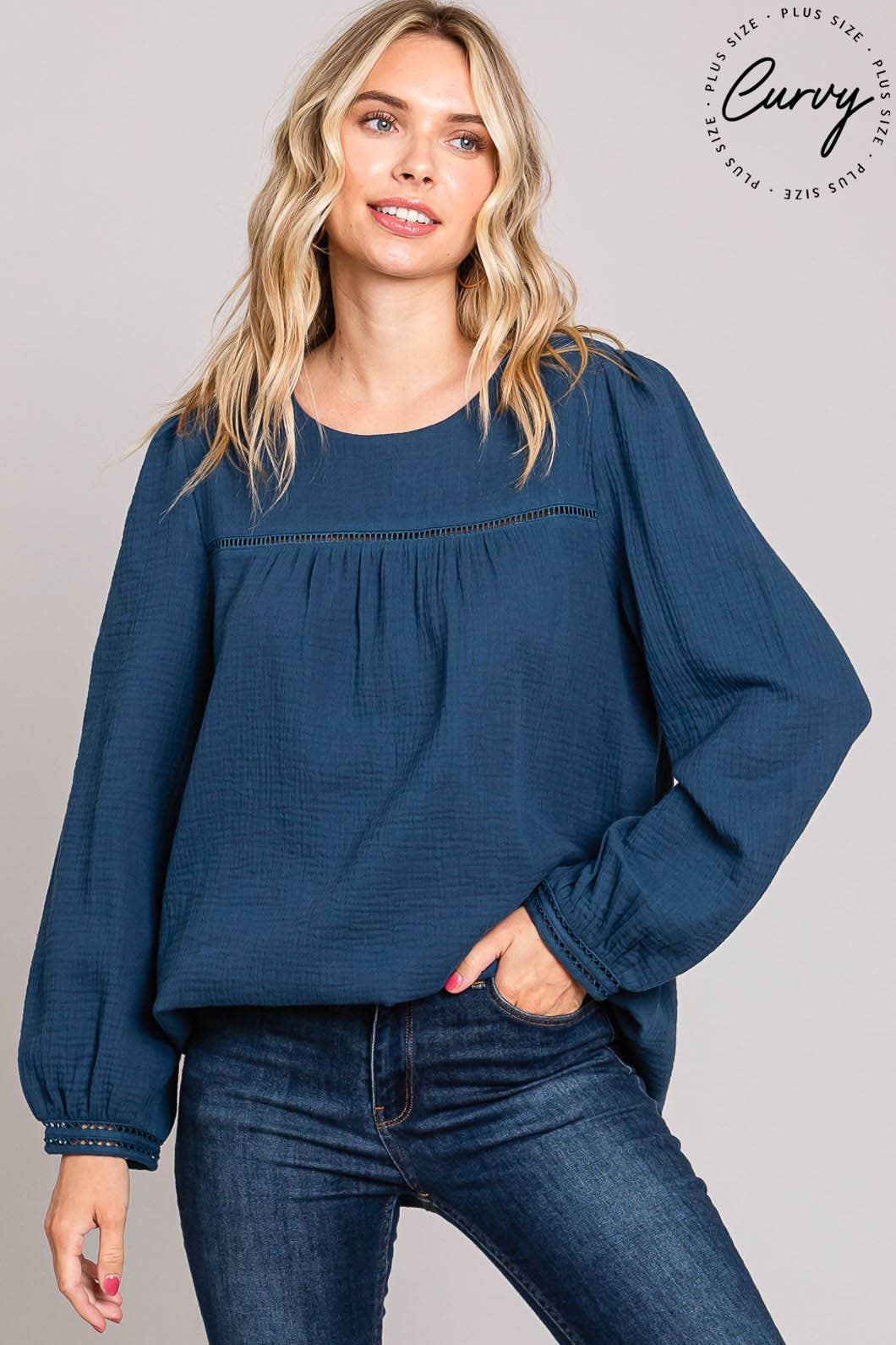 Curvy Casual Cotton Gauze Blouse