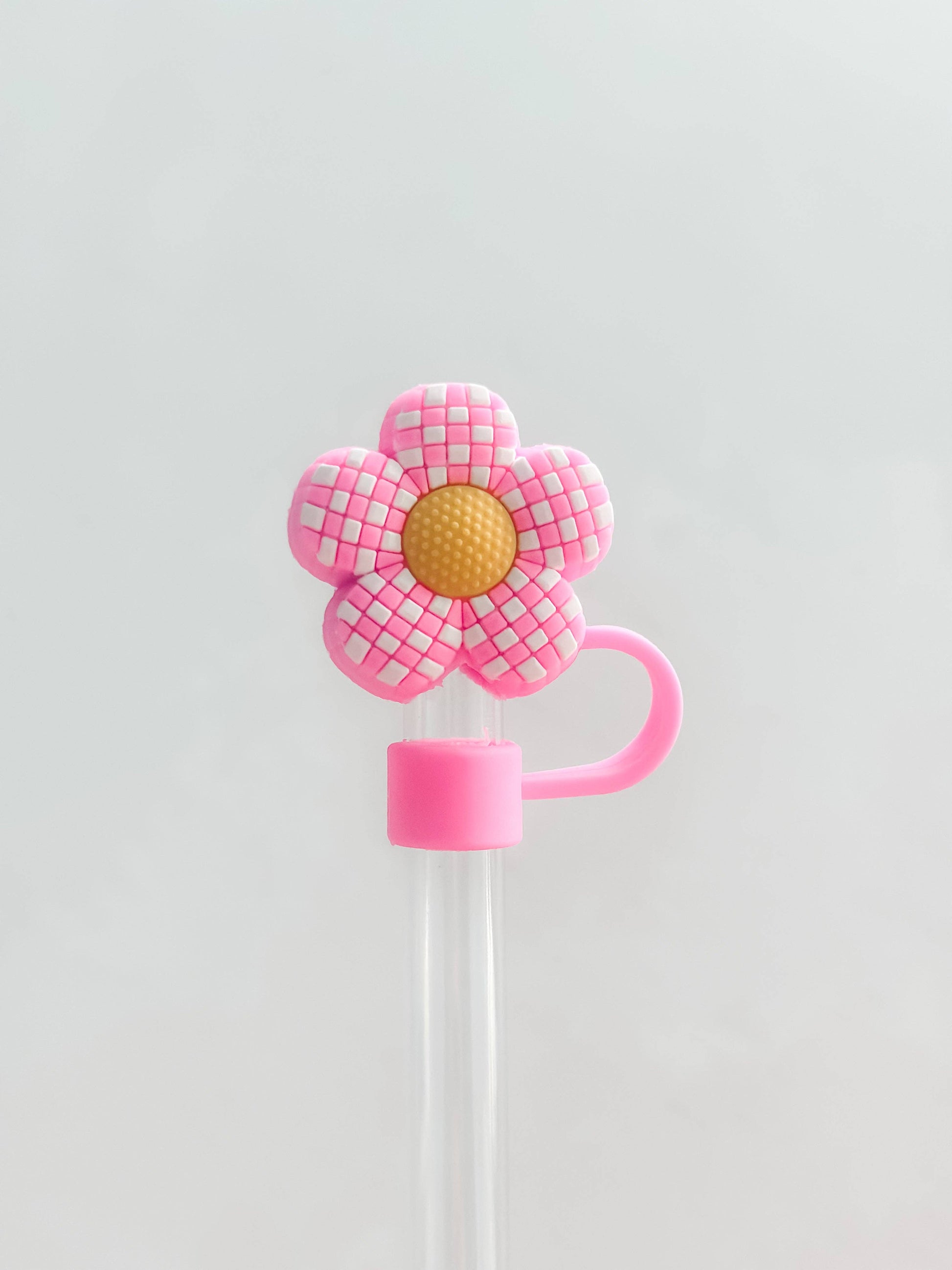 Straw Cover "Checkered Flower Pink" - Threads Boutique