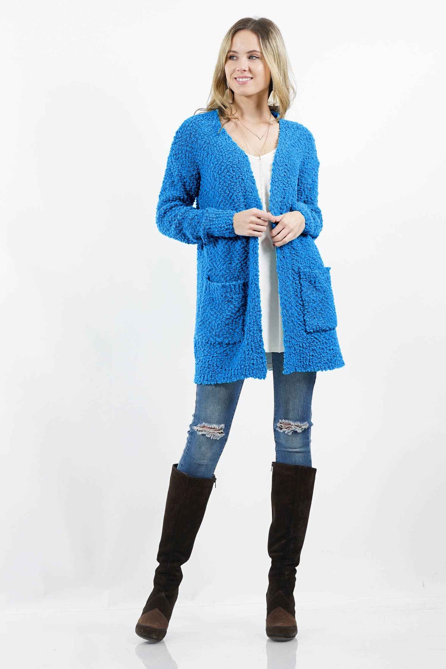 Popcorn Sweater Cardigan W/ Pockets