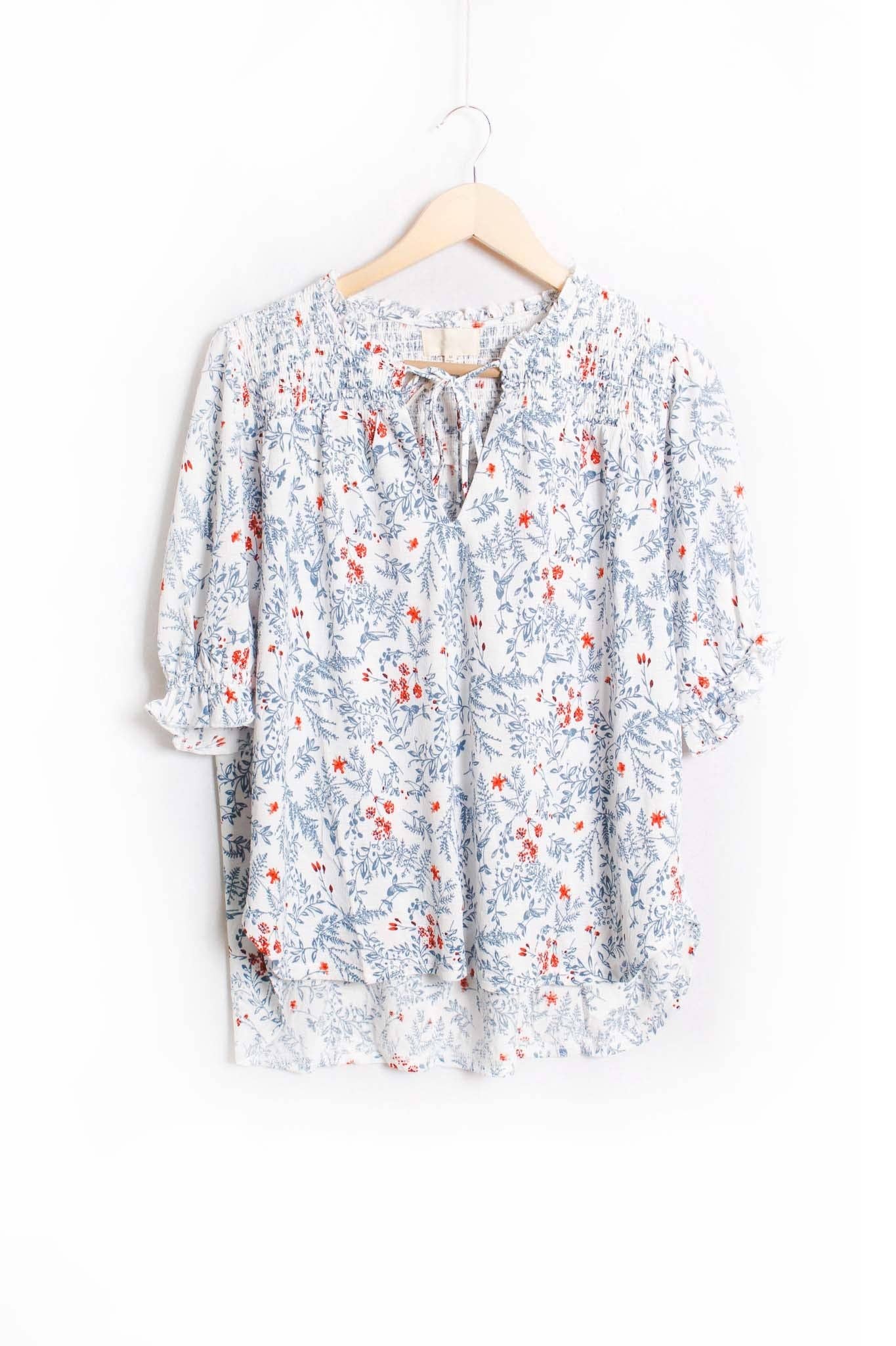 Ruffled Floral Smocked Blouse