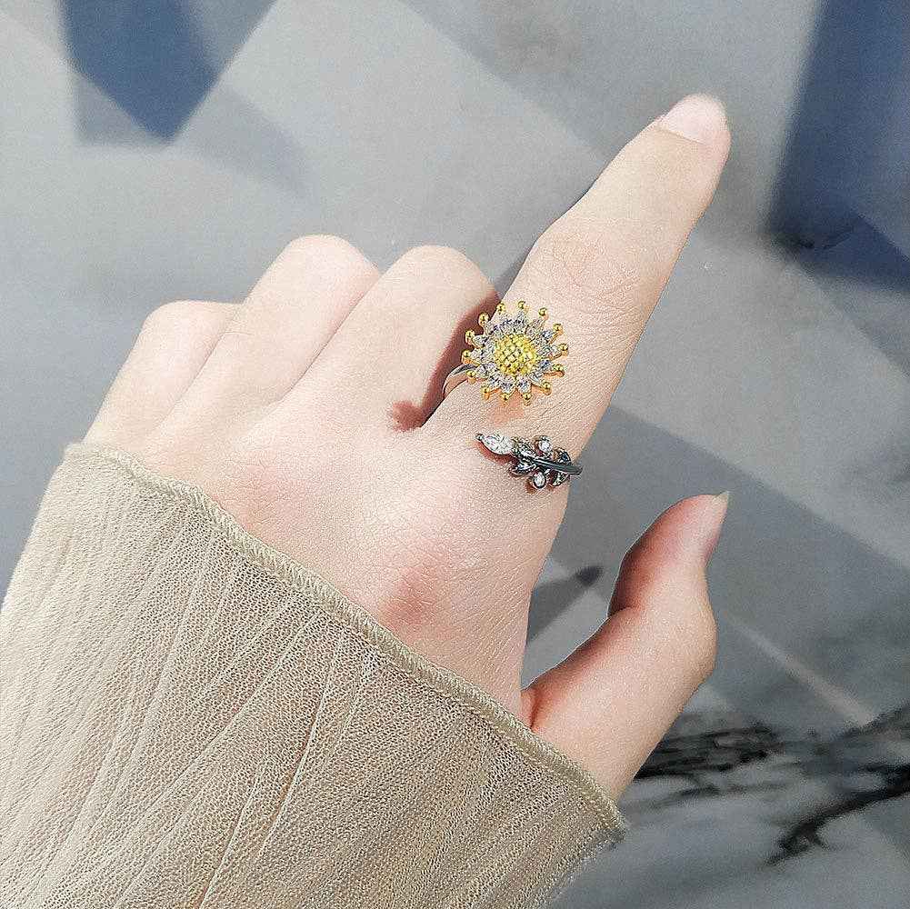 Perimade & Co. LLC - Sunflower Vine Anxiety Fidget Spinner Ring in Solid Copper