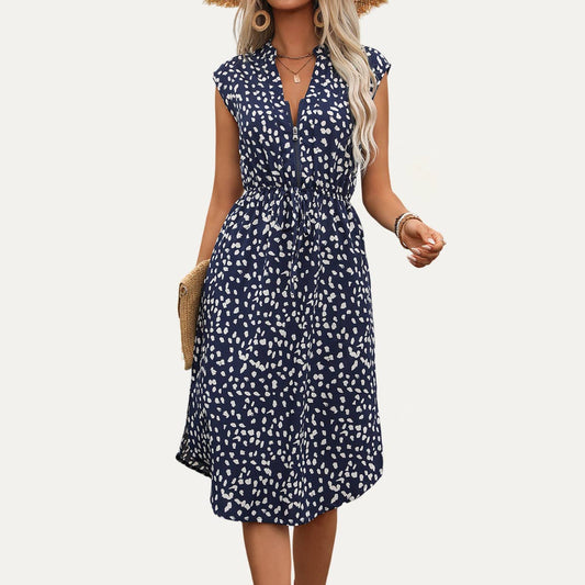 Zip-Up Sleeveless Midi Dress 