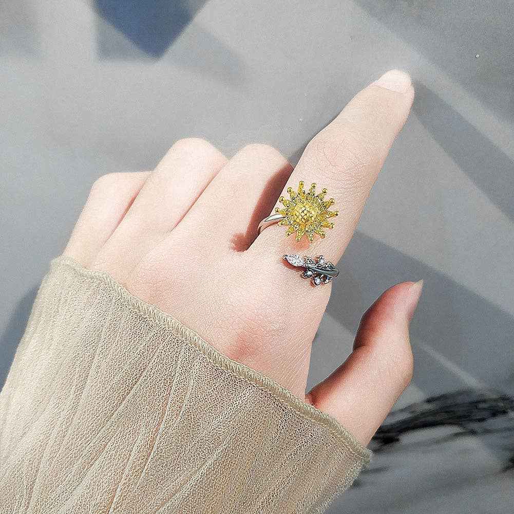 Perimade & Co. LLC - Sunflower Vine Anxiety Fidget Spinner Ring in Solid Copper