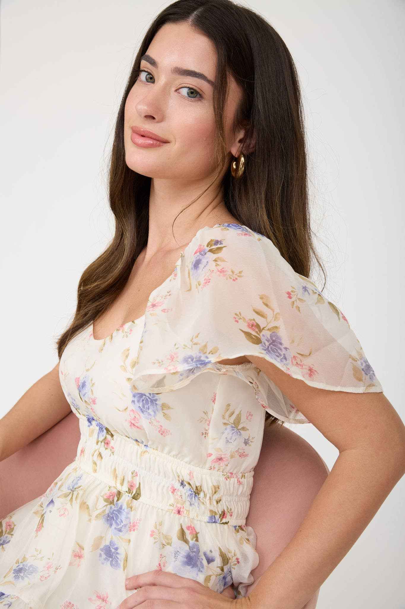 Floral Chiffon Midi Dress
