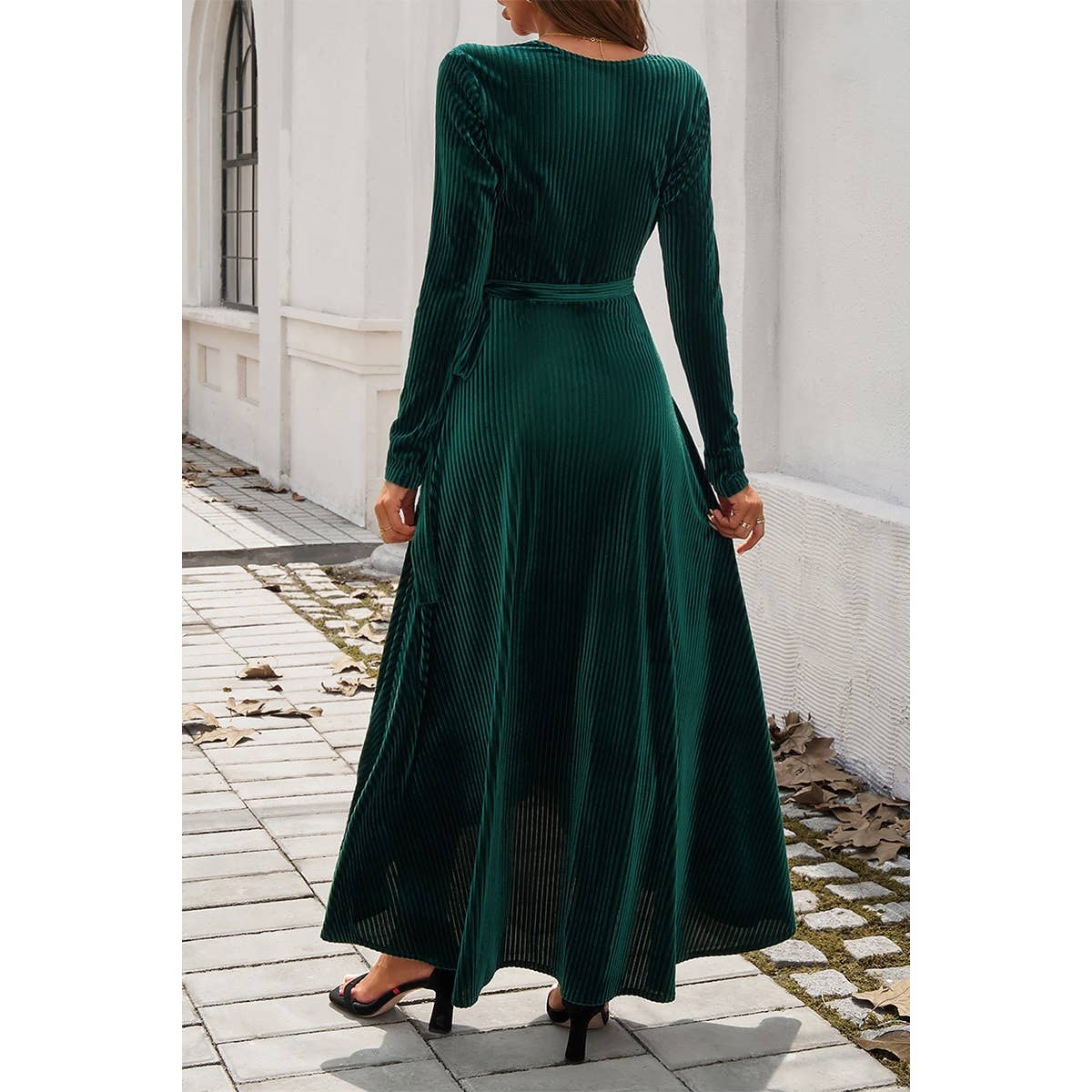 V Neck Velvet Midi Dress