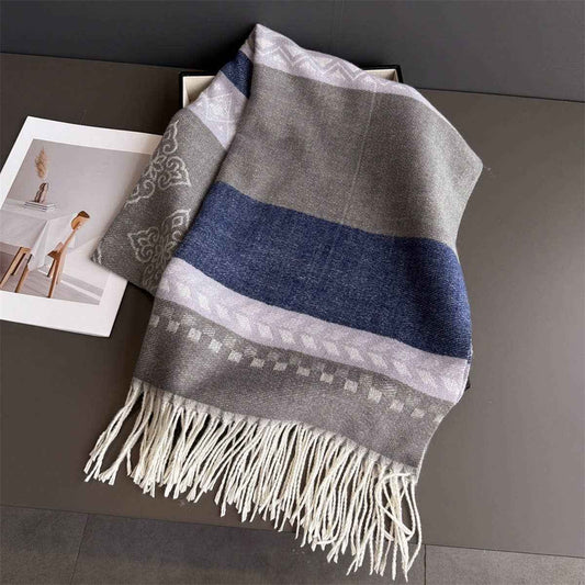 Winter Plaid Colorblock Tassel Scarf Wrap Unisex