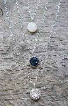 Tiny Silver Bezel Druzy Pendant Necklace - 8MM Blue